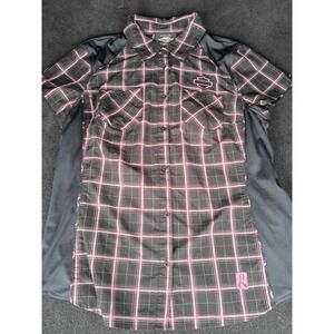 Harley Davidson Womens Pink Plaid Breast Cancer Awareness Button Up Shirt